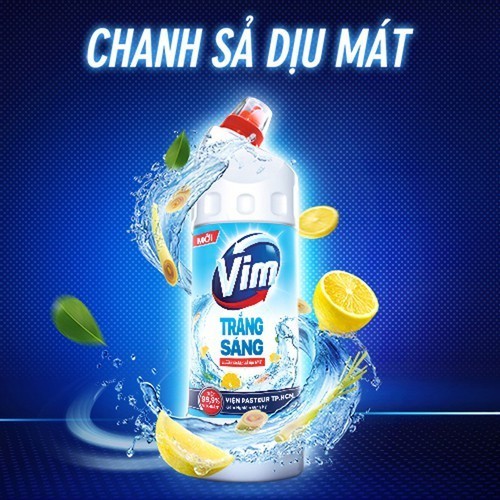 Vim Trắng Sáng Hương Chanh Sả Dịu Mát &amp; Vim Trắng Sáng Hương Oải Hương Dịu Mát 880ml