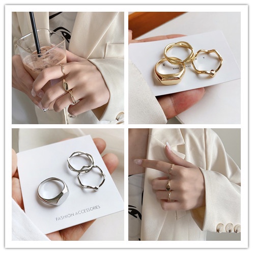 Set 3 Nhẫn Hở Họa Tiết Hình Học Thời Trang Nữ retro