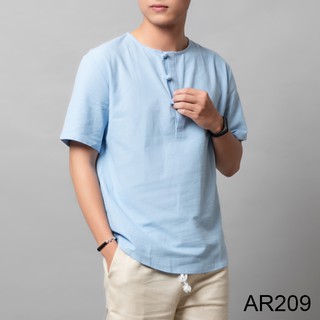 Áo đũi nam cộc tay cổ tròn 3 cúc tết Thời Trang Vải Đũi (Linen) Cao Cấp