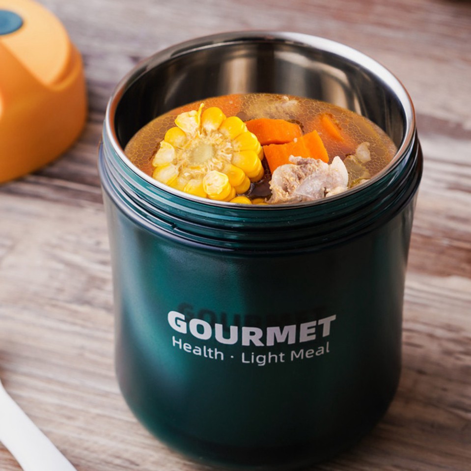 Bình ủ cháo cho bé GOURMET inox, 2 lớp, dung tích 500ml kèm muỗng, Hộp đựng thức ăn đựng cơm văn phòng tiện lợi | BigBuy360 - bigbuy360.vn