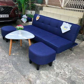 Sofa giường - sofa bed tiện lợi màu xanh kèm bàn ( chưa bao gồm ghế đôn)