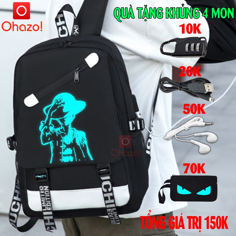 Balo nam nữ đi học thời trang Luffy phát sáng Ohazo! TẶNG (Cáp USB+Khóa số+Tainghe+Ví) - Cặp đi học HOT nhất 2021