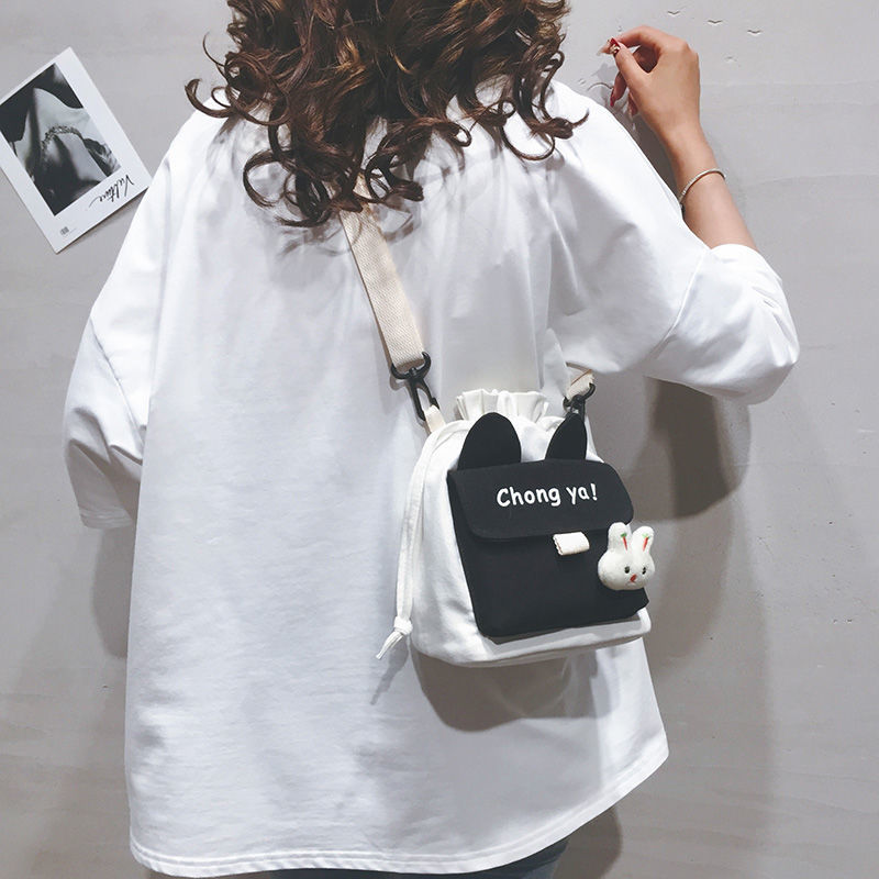 Cute Little Bag 2021 New Korean Ins Japanese Versatile Canvas Messenger Bag Female Student One Shoulder Bucket Bag