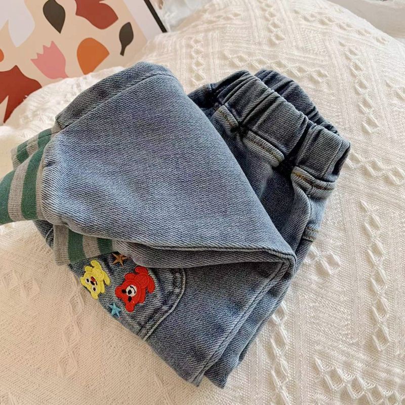 Quần Jean Denim Dài Mềm Mại Thời Trang Nhật Hàn Dễ Thương Cho Bé Trai