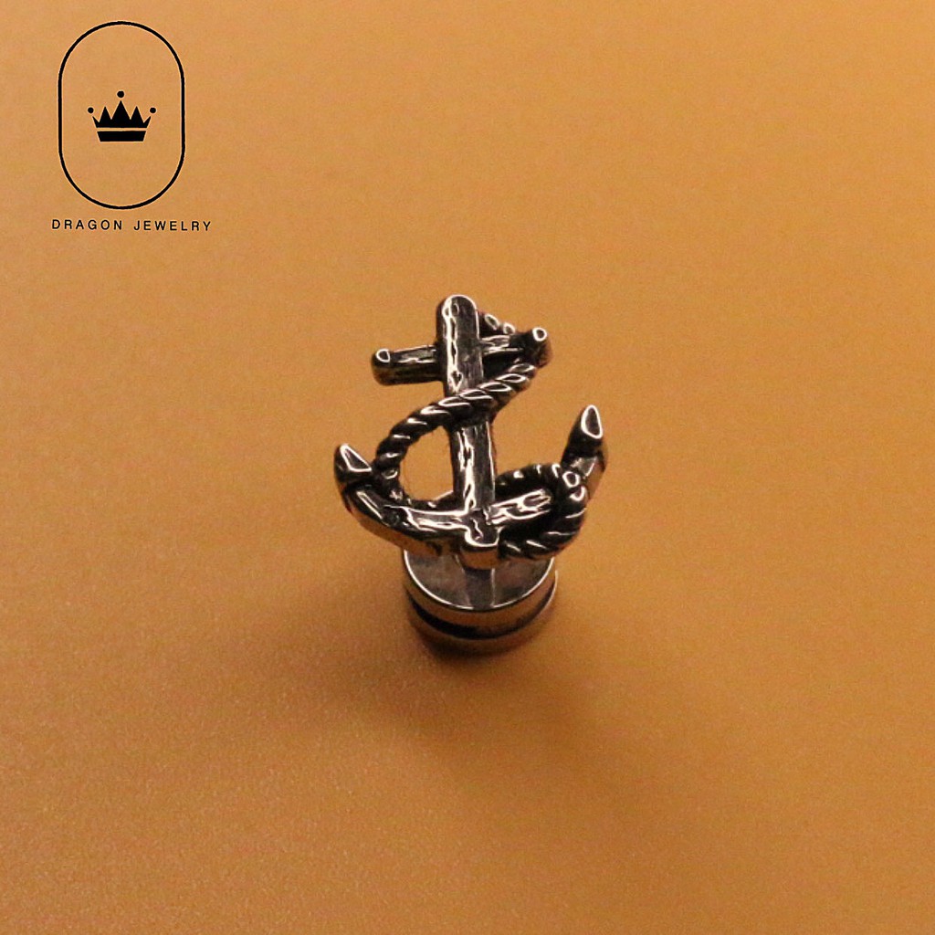 Khuyên tai nam nữ đẹp cao cấp khuyên xỏ nam hoạ tiết mỏ neo siêu độc lạ Anchor Earring Dragon Jewelry Vietnam mã E31S1