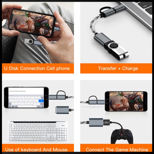 Dây Cáp Chuyển Đổi Dữ Liệu OTG 2 Trong 1 Type c Cho Điện Thoại / Máy Tính Bảng