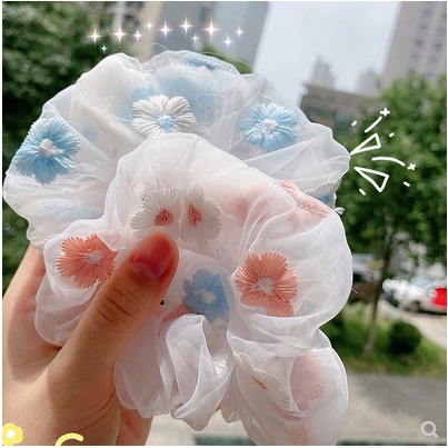 Scrunchies ,Dây buộc tóc, Cột tóc Hoa Cúc Thiêu