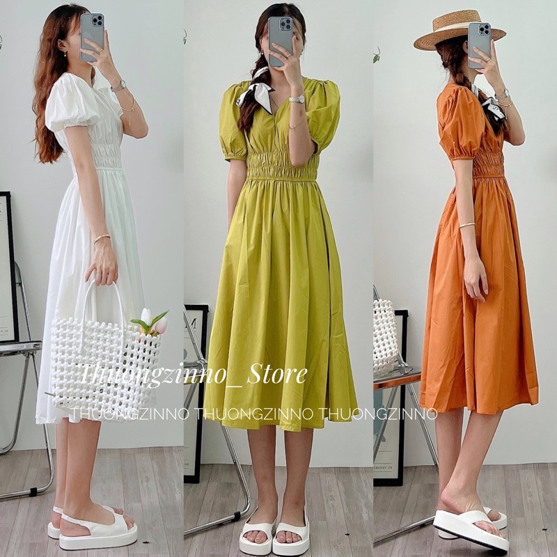 [Ảnh thật/Video]Váy Thô Hàn Mới về thiết kế cổ V dáng dài bo chun eo tôn dáng Đầm maxi Hàn Quốc đẹp nhẹ nhàng