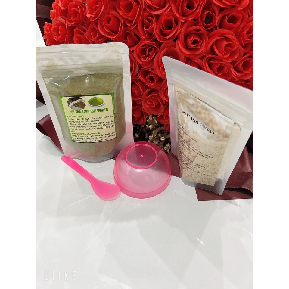 Combo cám gạo 100gr+ trà xanh 100g(tặng thìa)