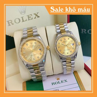 (Thẻ bảo hành 12 tháng) Đồng hồ nam nữ Rolex - unisex viền đá dây kim loại chống nước -rolex.vienda