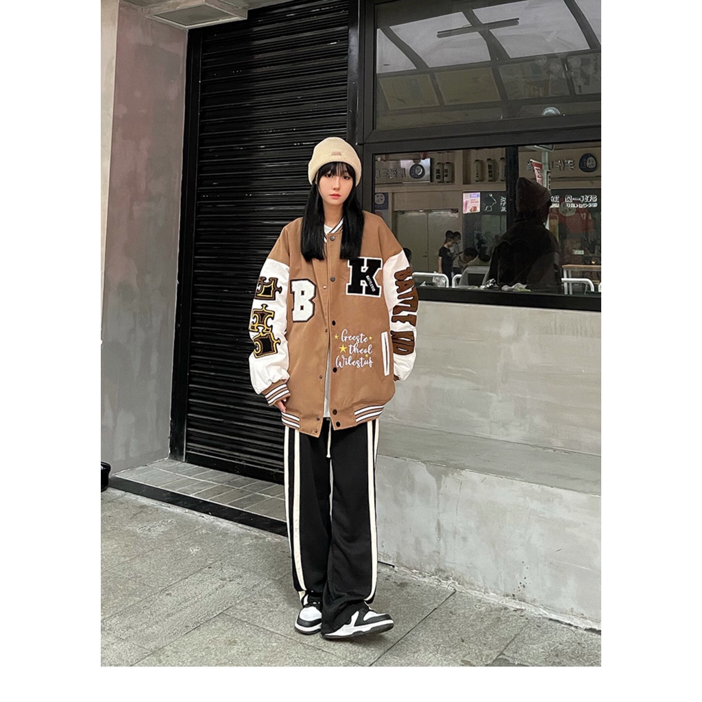 Áo Khoác Bomber Cardigan Họa Tiết In BK Varsity Form Rộng Nam Nữ Unisex Phong Cách Thu Đông Ulzzang
