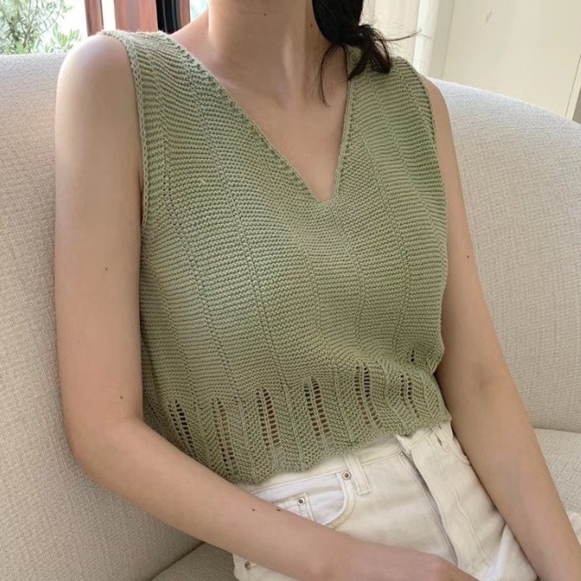 Áo Dệt Kim Không Tay Cổ Chữ V Dáng Rộng Phong Cách Hàn Quốc Thời Trang Mùa Hè Mới Dành Cho Nữ