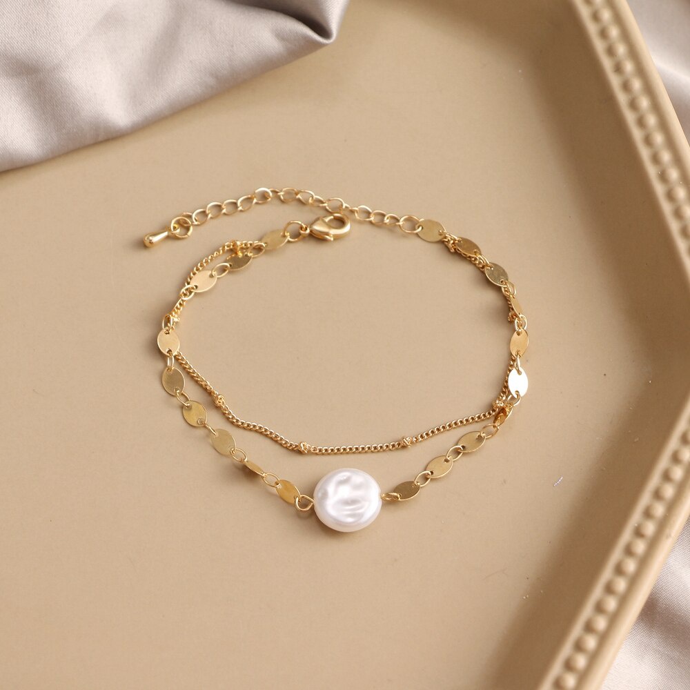 Vòng đeo tay mạ vàng đính hạt ngọc trai giả phong cách Boho thời trang dành cho nữ | BigBuy360 - bigbuy360.vn