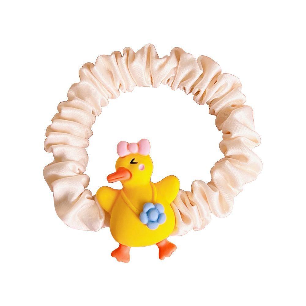 QQMALL Dây Buộc Tóc Vải Satin Resin In Hình Vịt Dễ Thương Phong Cách Hàn Quốc