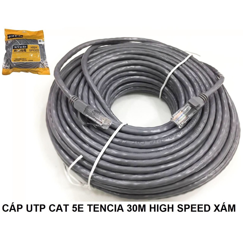 Cáp mạng Cat 5 Tencia High Speed 15m TC 5015C, màu xám TC 5015G,20m cam 5020C , xám 5025G , 30m cam 5030C, 30m xám 5030G
