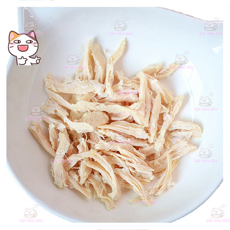 Miếng thịt ức gà 40gr hấp mềm kèm nước hầm gà, giàu Protein cho Mèo và Cún cưng