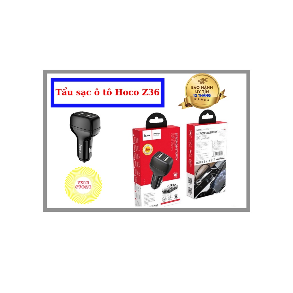 Tẩu sạc ô tô Hoco Z36, 2 cổng USB, hàng chính hãng, kết nối tiện lợi, phù hợp với mọi loại điện thoại, máy tính bảng