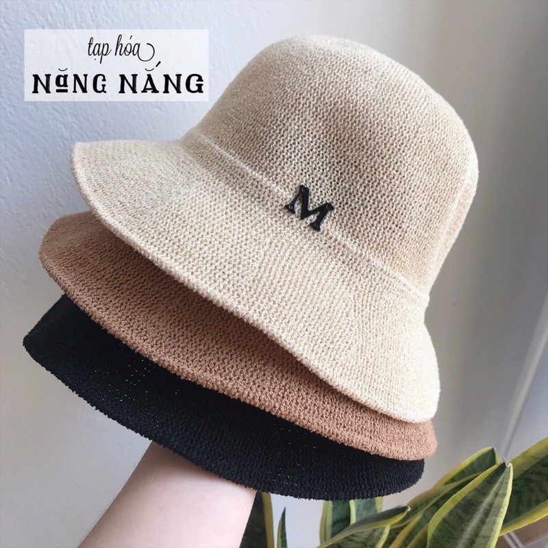 Mũ cói chữ M From mềm phông cách hàn quốc, đội vào siêu xinh