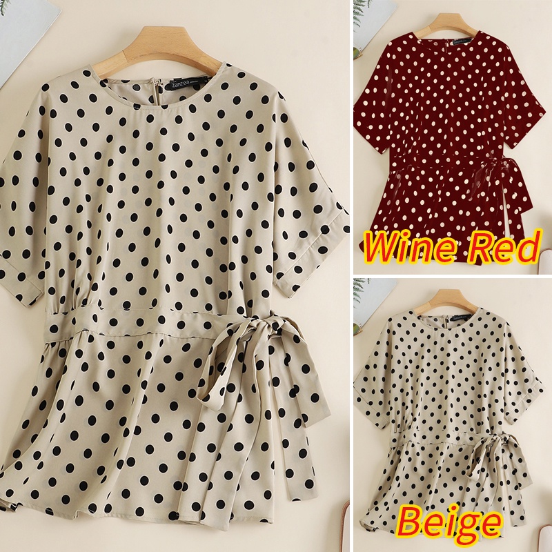 Zanzea Áo Peplum Cổ Tròn Họa Tiết Chấm Bi Thời Trang Cho Nữ