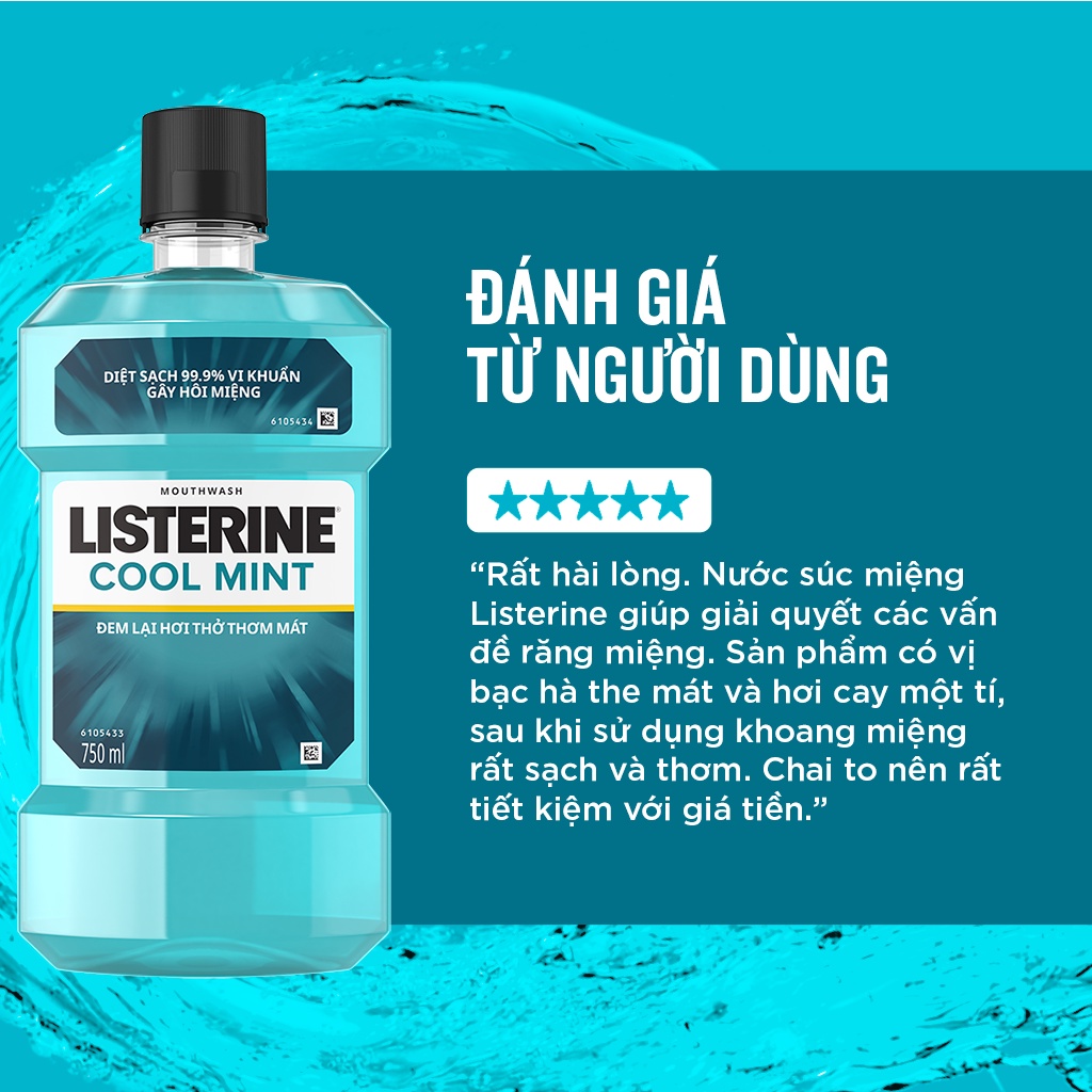 Bộ 2 chai nước súc miệng diệt khuẩn giữ hơi thở thơm mát Listerine Cool Mint 750ml/chai - 100945524