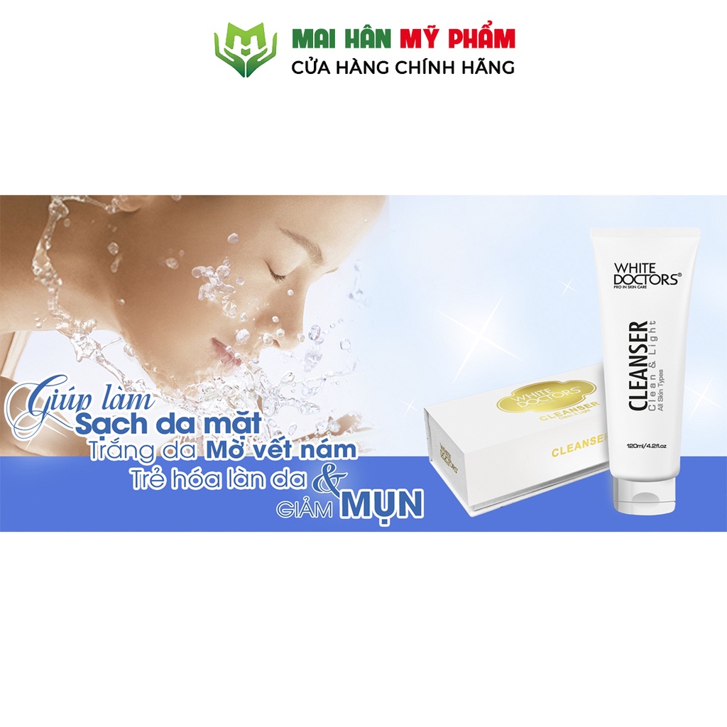 [Mã FMCGOJ3 giảm 60K đơn 400K] Sữa rửa mặt ngừa mụn và nám White Doctors Cleanser làm sạch sâu 120ml - Mỹ Phẩm Mai Hân