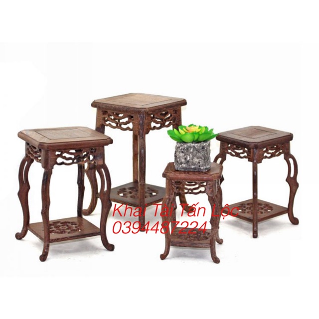 Bộ 4 đế gỗ , đôn gỗ mini kiểu cổ để đặt tượng trang trí