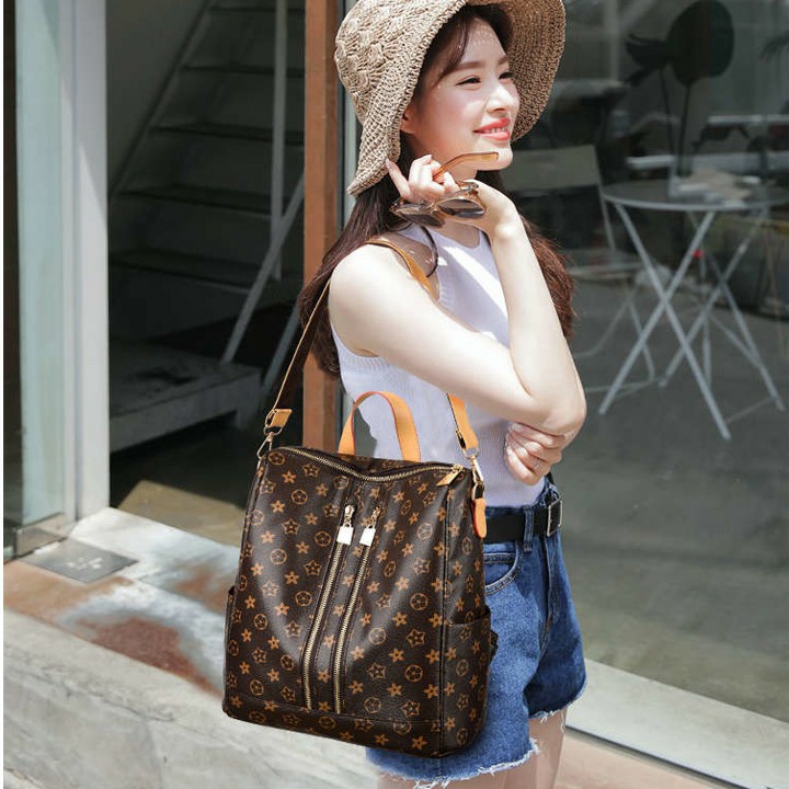 Balo LX( 2 dây khóa ) thời trang có quai đeo chéo da Pu hoạ tiết sang trọng