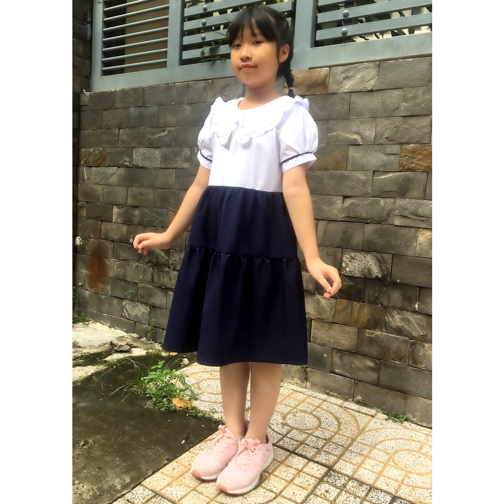 Đầm đi học bé gái cổ tam giác xếp li Jadiny GDP038