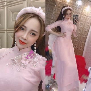 Áo dài lửng 4 tà vải von xốp mềm kiểu mẫu Đông Nhi