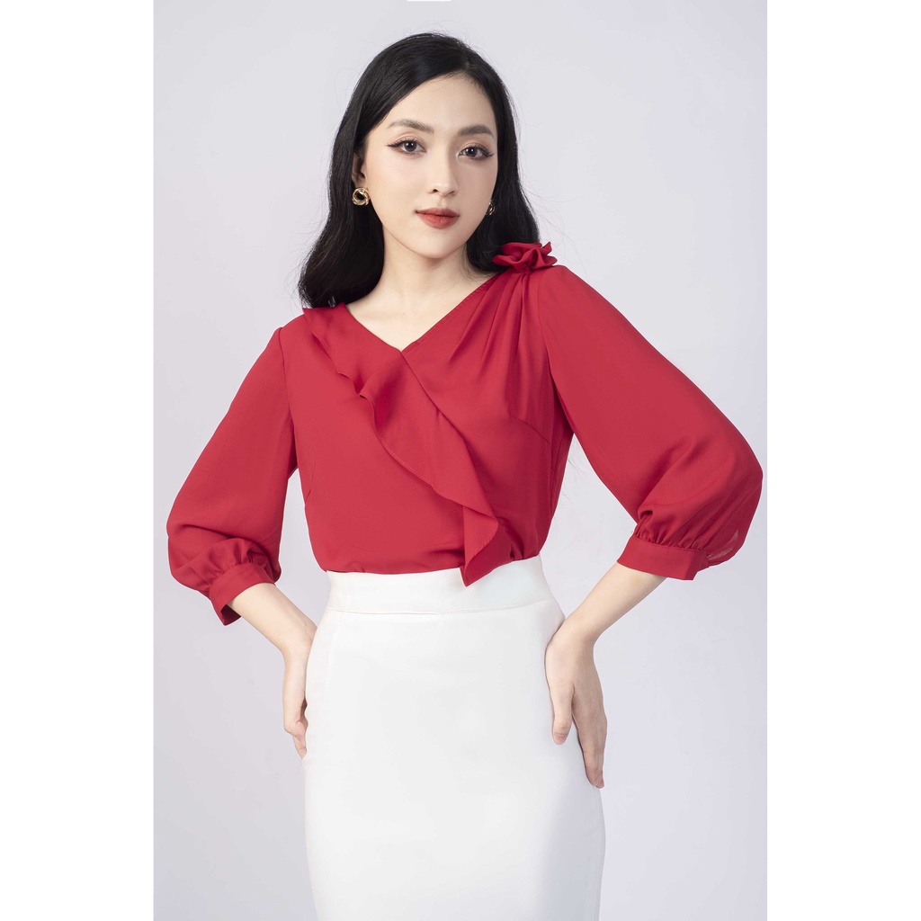 Áo sơ mi nữ kẹp bèo, đính hoa, tay lỡ MMOutfit M-AO080421175