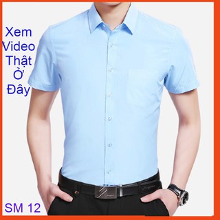 ÁoSơ Mi Nam Ngắn Tay Chất Lụa Cao Cấp Màu Xanh Nhạt Công Sở Dáng Ôm - SM12