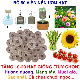 50 Viên Nén Ươm Hạt (Tặng 10-20 Hạt Măng Tây, Hướng Dương, Sao Nhái, Cà Chua... - Tùy chọn)
