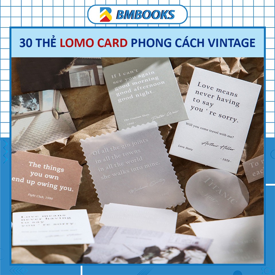 Lomo card set 30 thẻ bìa cứng dùng cho decor vintage sổ tay, đồ dùng, không gian BMBooks