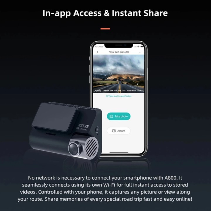 Camera hành trình ô tô 70mai  Xiaomi. Bản Quốc Tế A800S, 4K, Wifi (Bảo hành: 1 NĂM Chính Hãng)