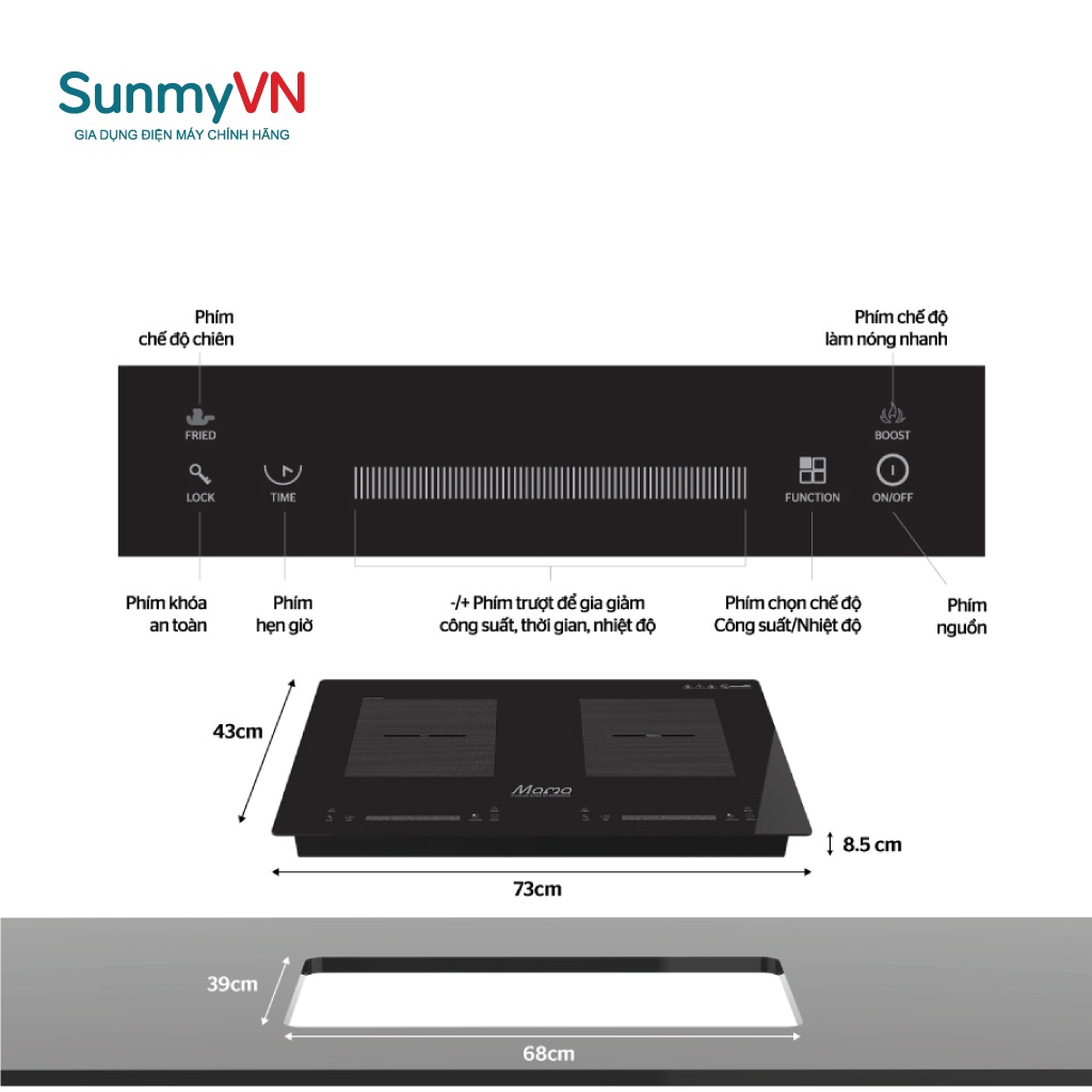Bếp Đôi Điện Từ Âm Kính Sunhouse Mama MMB888DI Nhập Khẩu Thái Lan