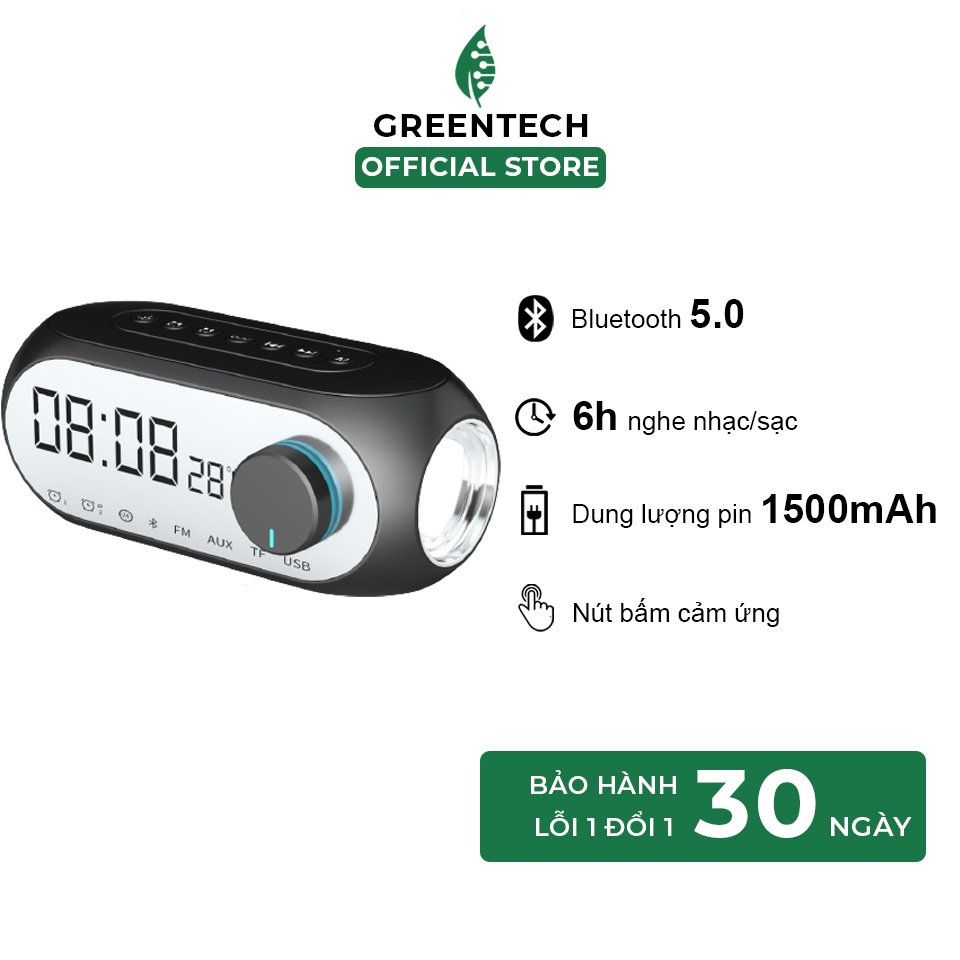 Loa Bluetooth Có Đồng Hồ Báo Thức - Màn Hình Tráng Gương Hiển Thị Đèn Led Nghe Đài ,Fm, Radio,Báo Thức - L00CLO0