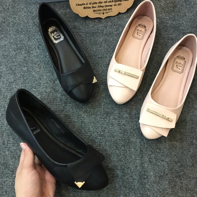 Giầy bệt da lì size 35 2 màu đen - hồng hàng quảng châu có sẵn
