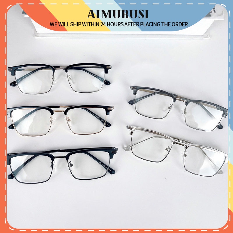 (AIMURUSI) COD Gương Phẳng Chống Ánh Sáng Xanh Dương Khung Nửa Nghệ Thuật Đơn Giản Hàn Quốc