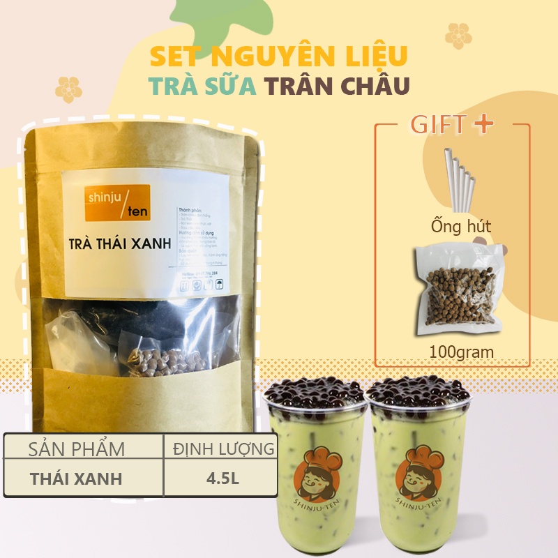 Set nguyên liệu trà thái xanh, nấu được 13-15ly(4.5L), thơm ngon kèm công thức - Shinjuten