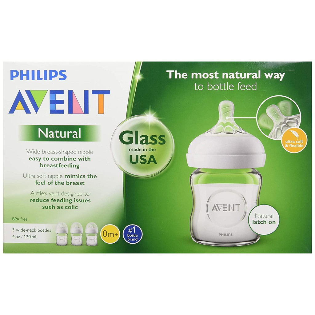 Bộ 3 bình sữa thủy tinh Philips Avent natural ty mềm 120ml-240ml