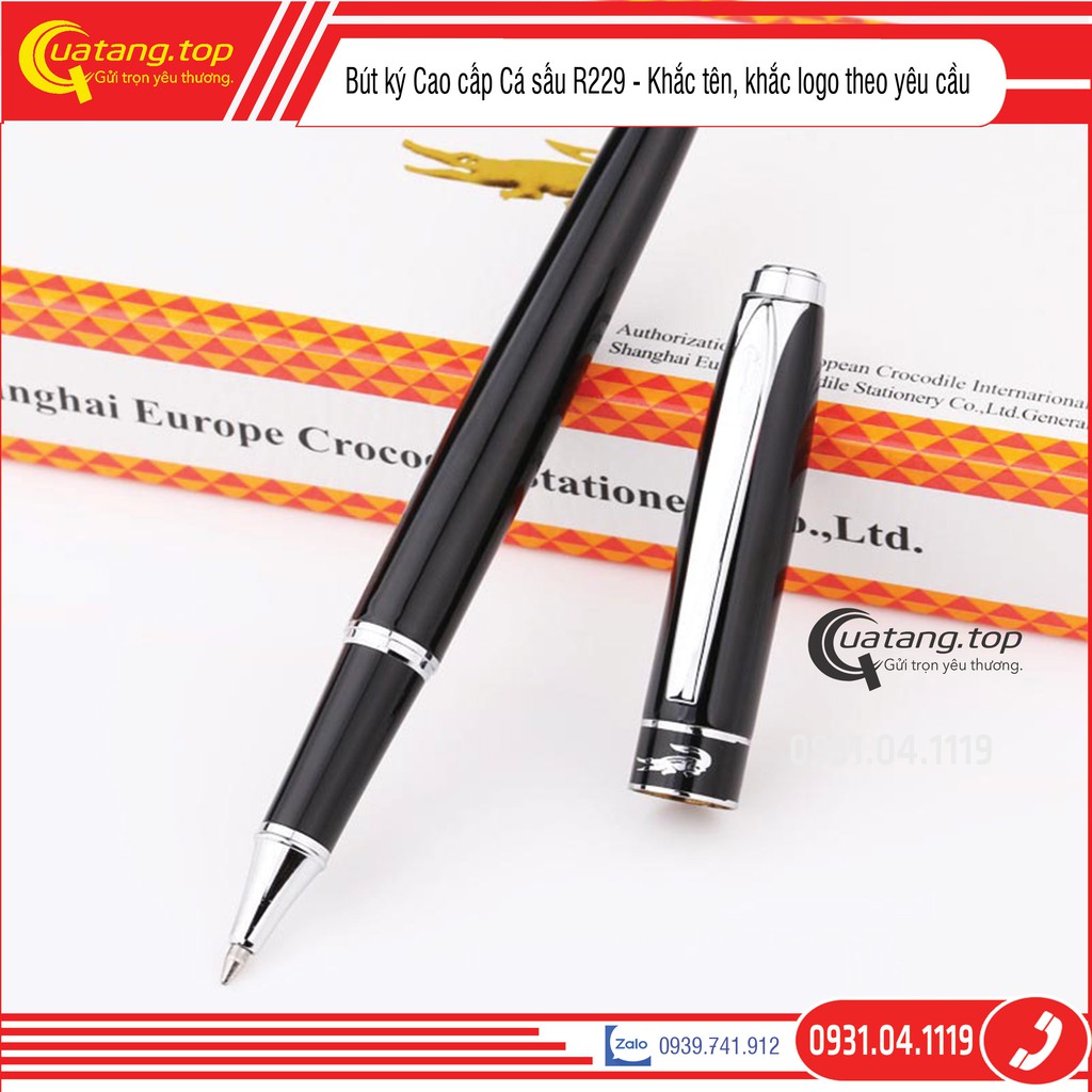 Bút ký cao cấp Cá sấu Cocrodeli TopGift R229 viền vàng, Ngòi 0.5mm mực xanh Quà tặng sếp, sinh nhật bạn bè