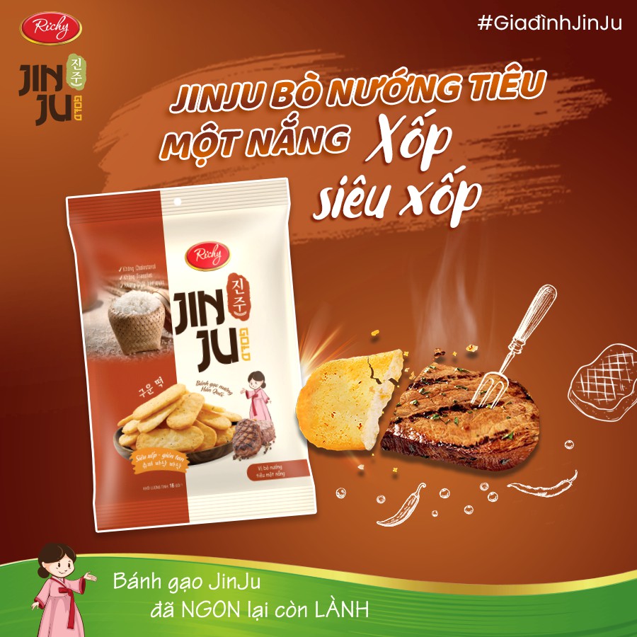 Bánh gạo JINJU RICHY vị bò nướng tiêu gói 134,4g