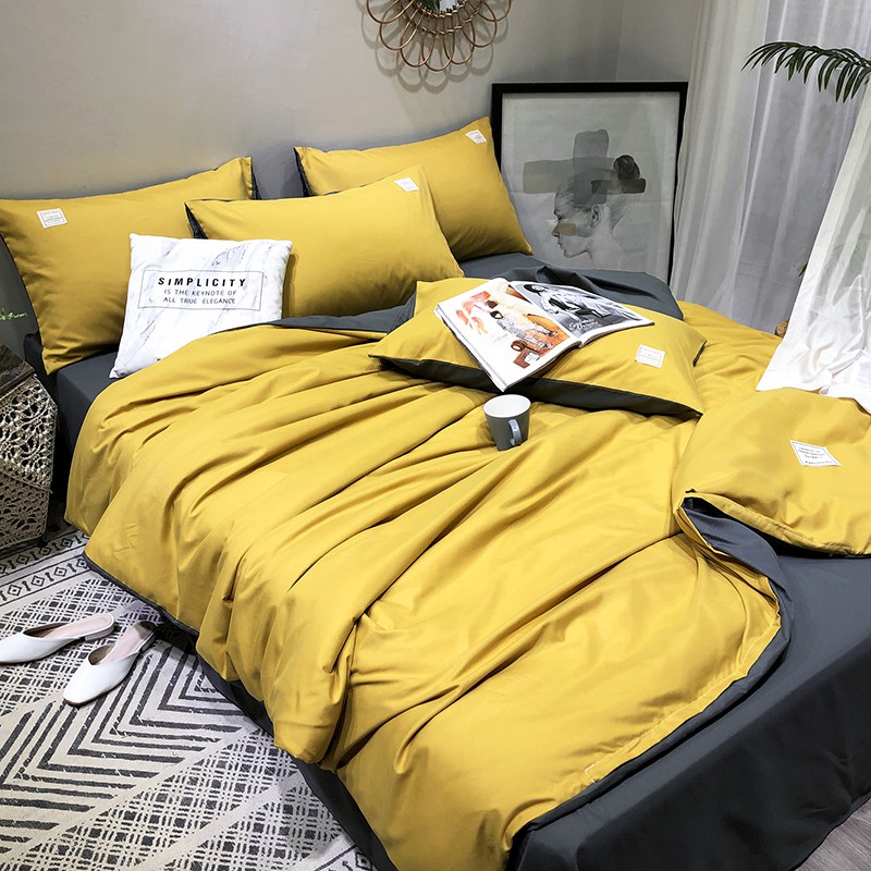 Bộ Chăn Ga Gối Cotton Tici Emmi Bedding  Vàng ga ghi, Drap Giường Đủ Size Nệm 1m, 1m2, 1m4, 1m6, 1m8, 2m2 Không Kèm Ruột