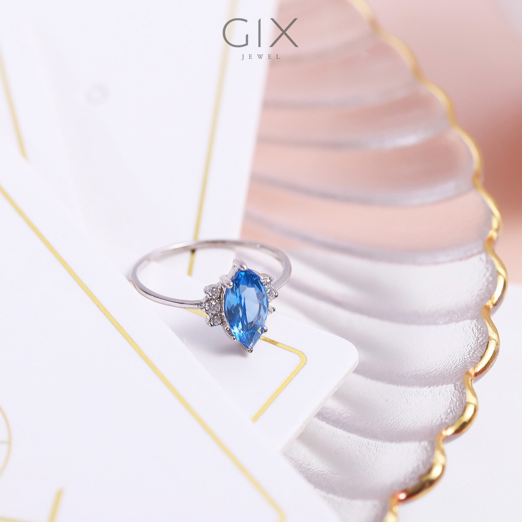 Nhẫn bạc nữ giá rẻ đính đá xanh nước biển hạt dưa Gix Jewel SPGN58