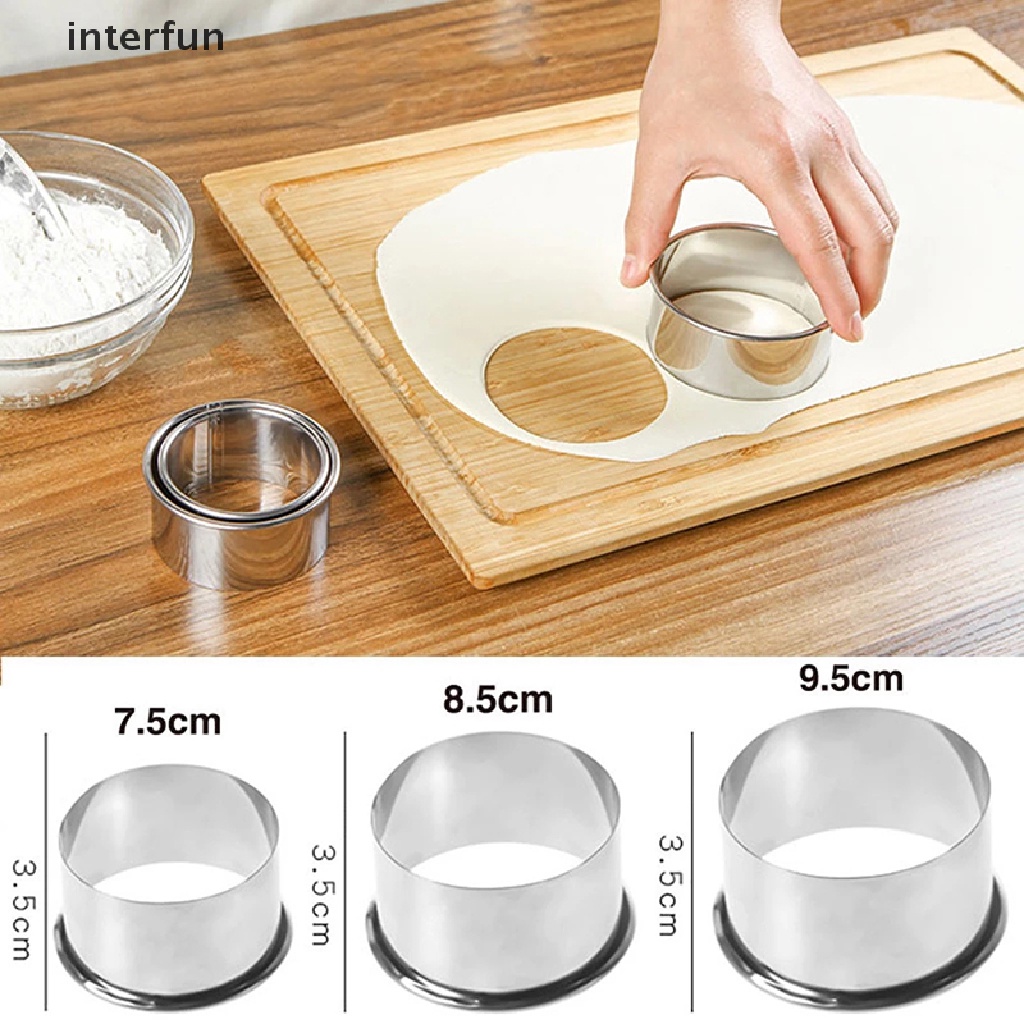 Khuôn Nướng Bánh Hình Tròn Bằng Thép Không Gỉ 3 Kích Cỡ Tiện Dụng