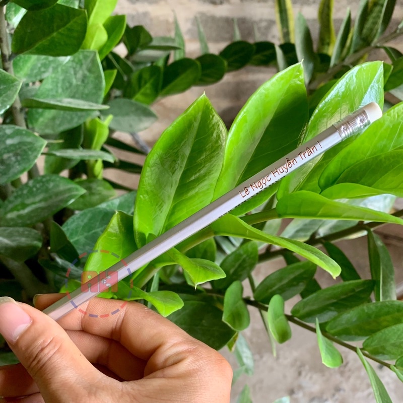 Bút chì 2B khắc tên theo yêu cầu, có đầu tẩy, nét rõ chữ rõ