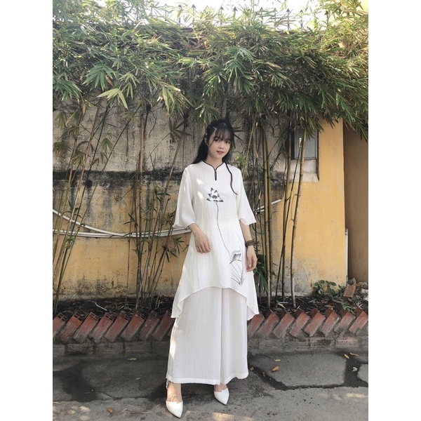 set đồ lam đi chùa cao cấp tơ tằm form sang trọng