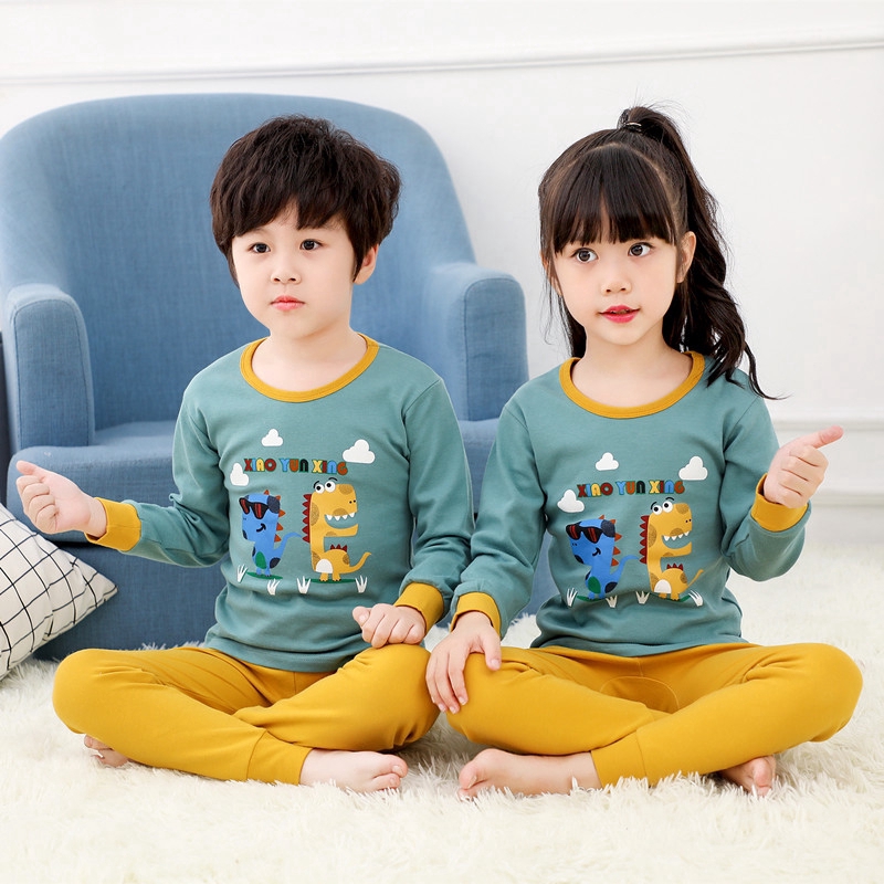 Bộ đồ ngủ tay dài 2 món chất liệu cotton in họa tiết gấu dễ thương cho bé trai và gái