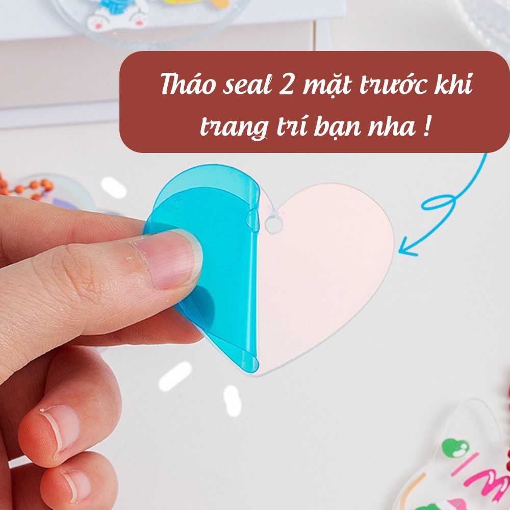 Móc khoá trong suốt đã có sẵn dây treo Tự trang trí bằng sticker cute