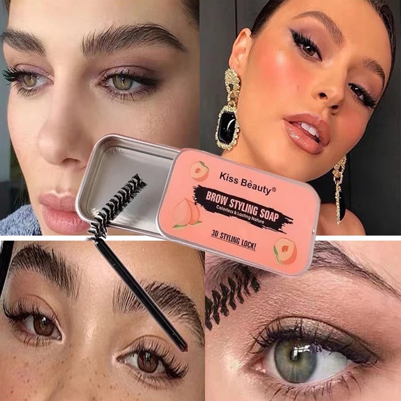 [Hàng mới về] Bộ kem kẻ mày KISS BEAUTY 4D chống thấm nước lâu trôi không nhòe kèm cọ